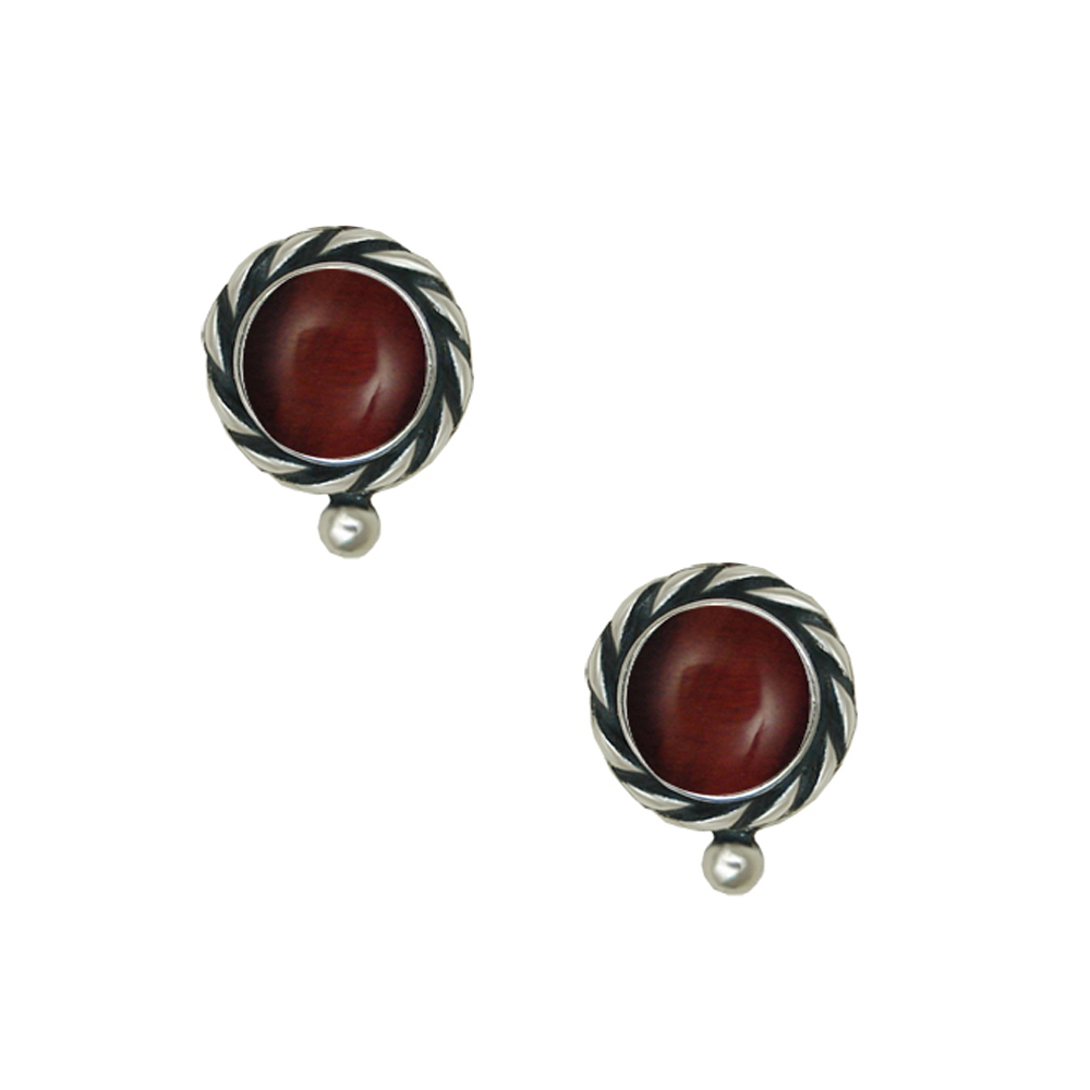Sterling Silver Red Tiger Eye Post Stud Earrings